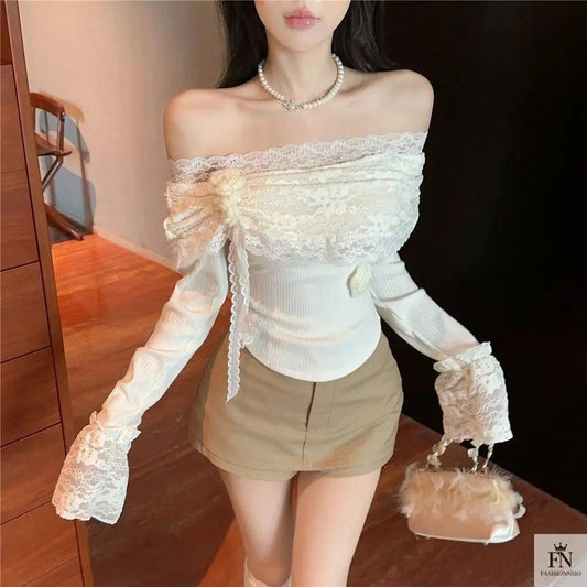 Floral Lace Off Shoulder Top - Fashionnsio