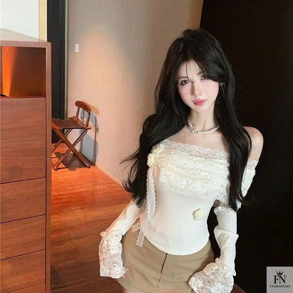 Floral Lace Off Shoulder Top - Fashionnsio