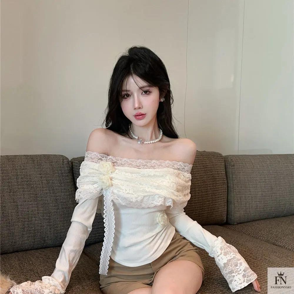 Floral Lace Off Shoulder Top - Fashionnsio