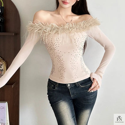 Sheer Off Shoulder Tops - Fashionnsio