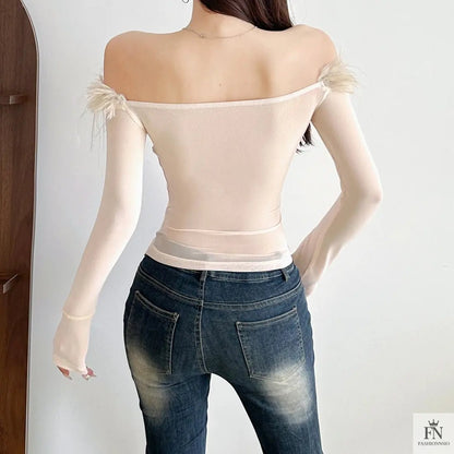 Sheer Off Shoulder Tops - Fashionnsio