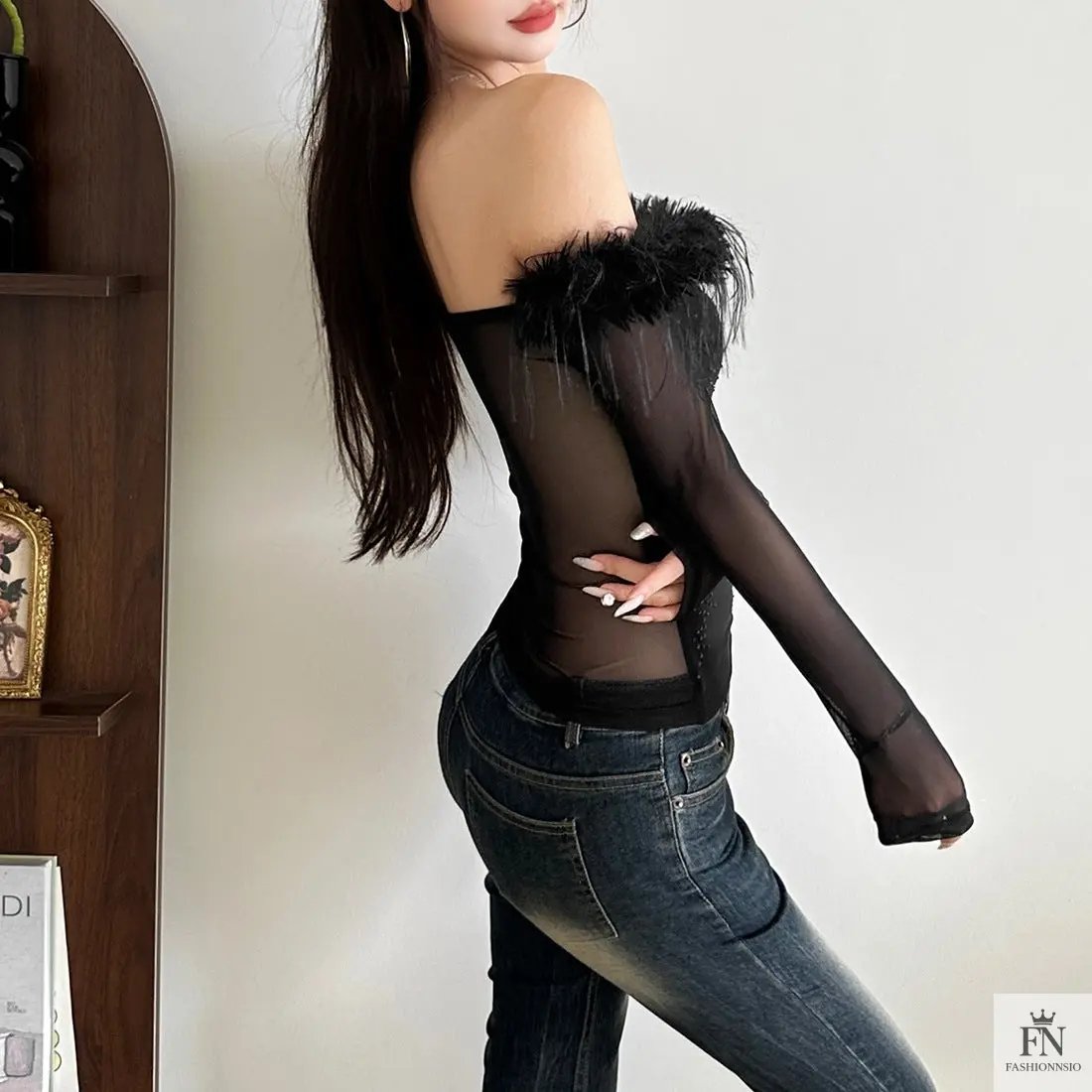 Sheer Off Shoulder Tops - Fashionnsio