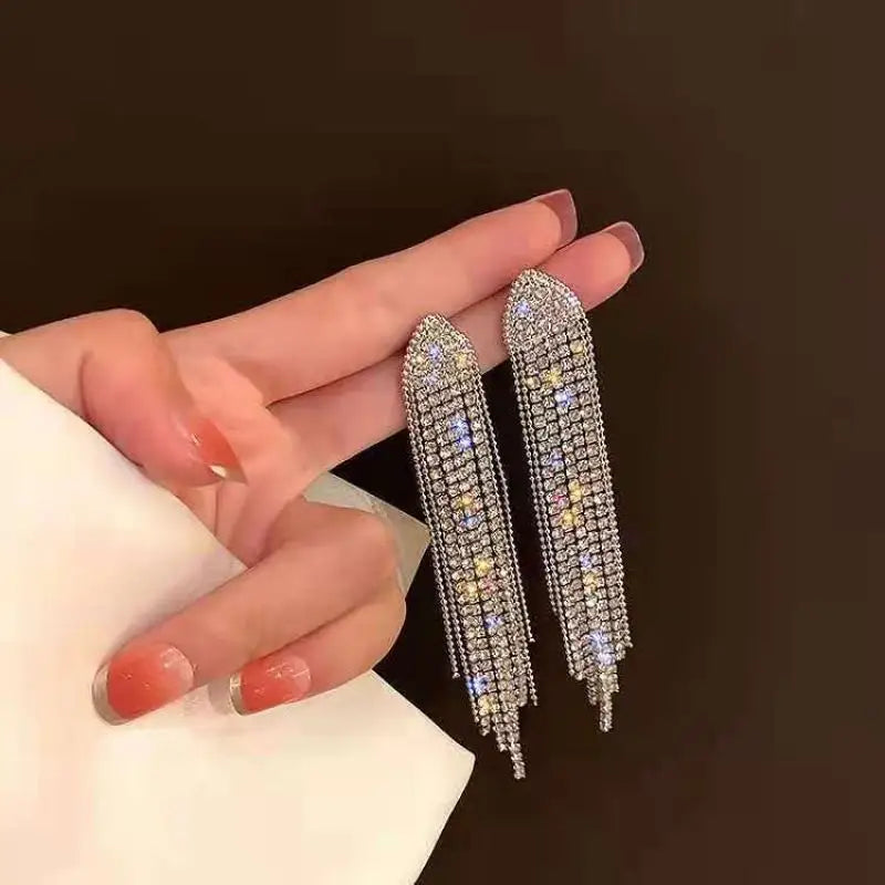 Diamond Tassel Dangle Long Earrings fashionnsio