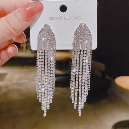 Diamond Tassel Dangle Long Earrings fashionnsio