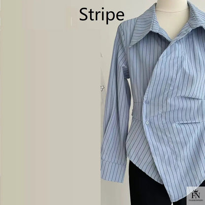 Striped Irregular Waist Fitted Shirts - Fashionnsio