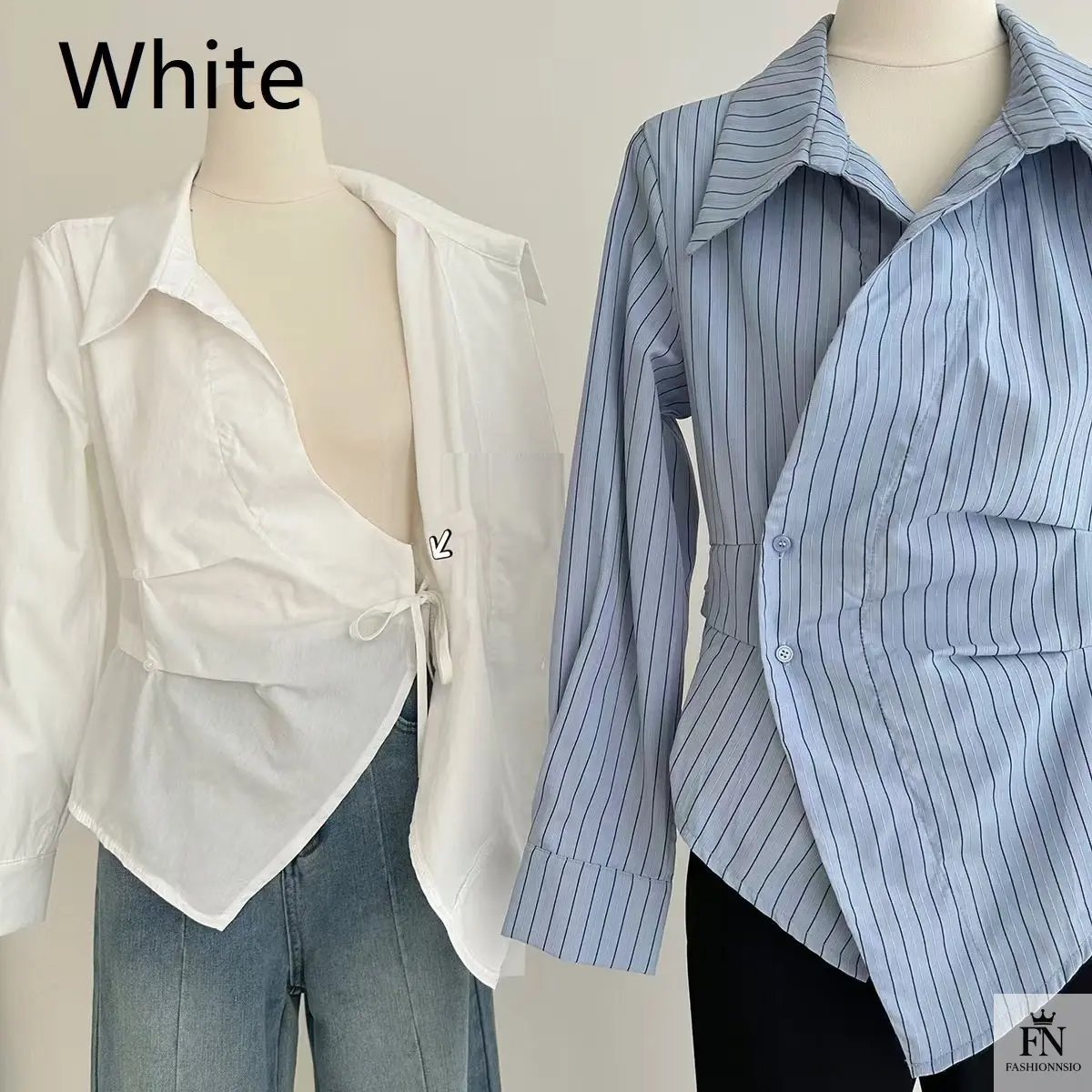 Striped Irregular Waist Fitted Shirts - Fashionnsio