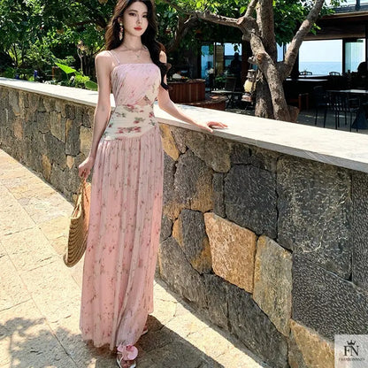 Figure Flattering Pleated Long Dress - Fashionnsio