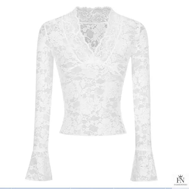 Flare Sleeve Lace Korean Top - Fashionnsio
