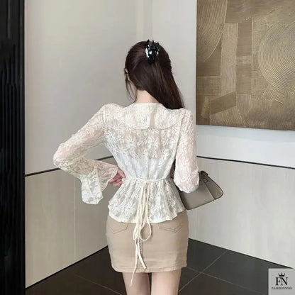Flared Long Sleeve Ruffle Top - Fashionnsio
