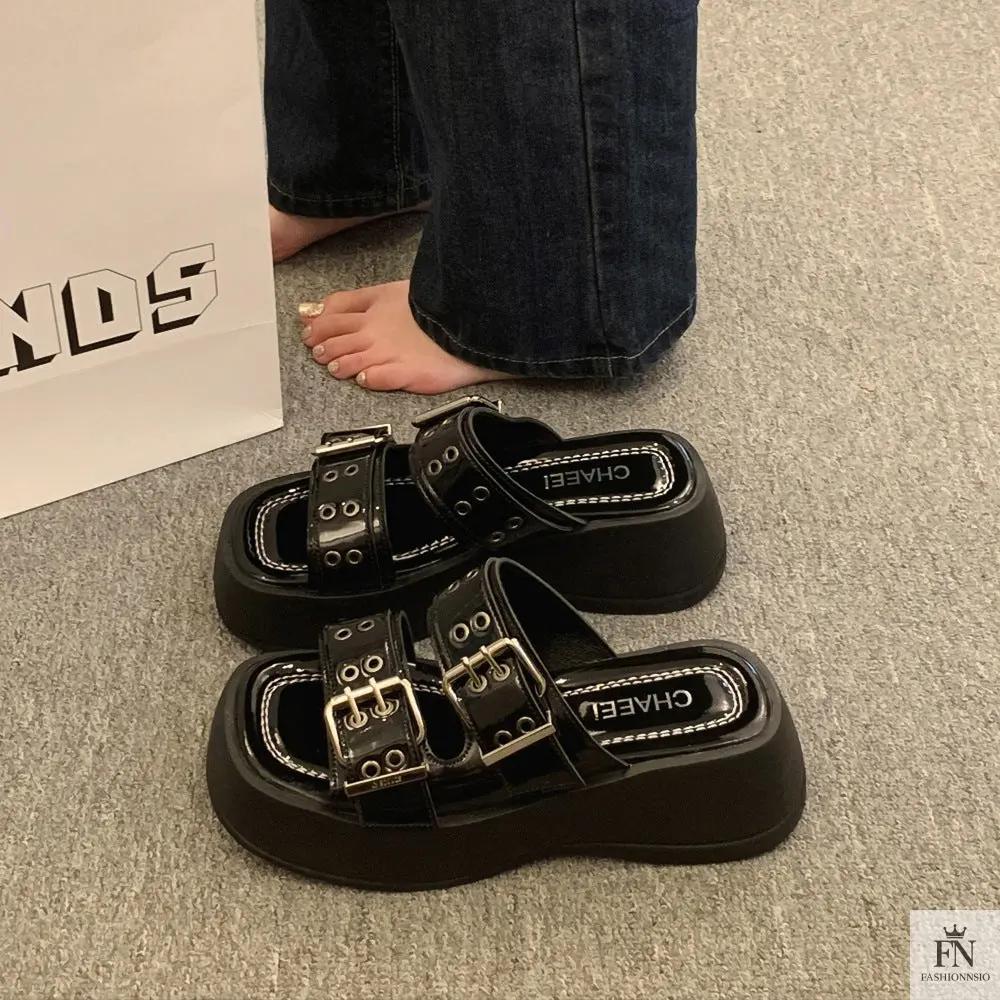 Metallic Straps Platform Flat Sandals - Fashionnsio
