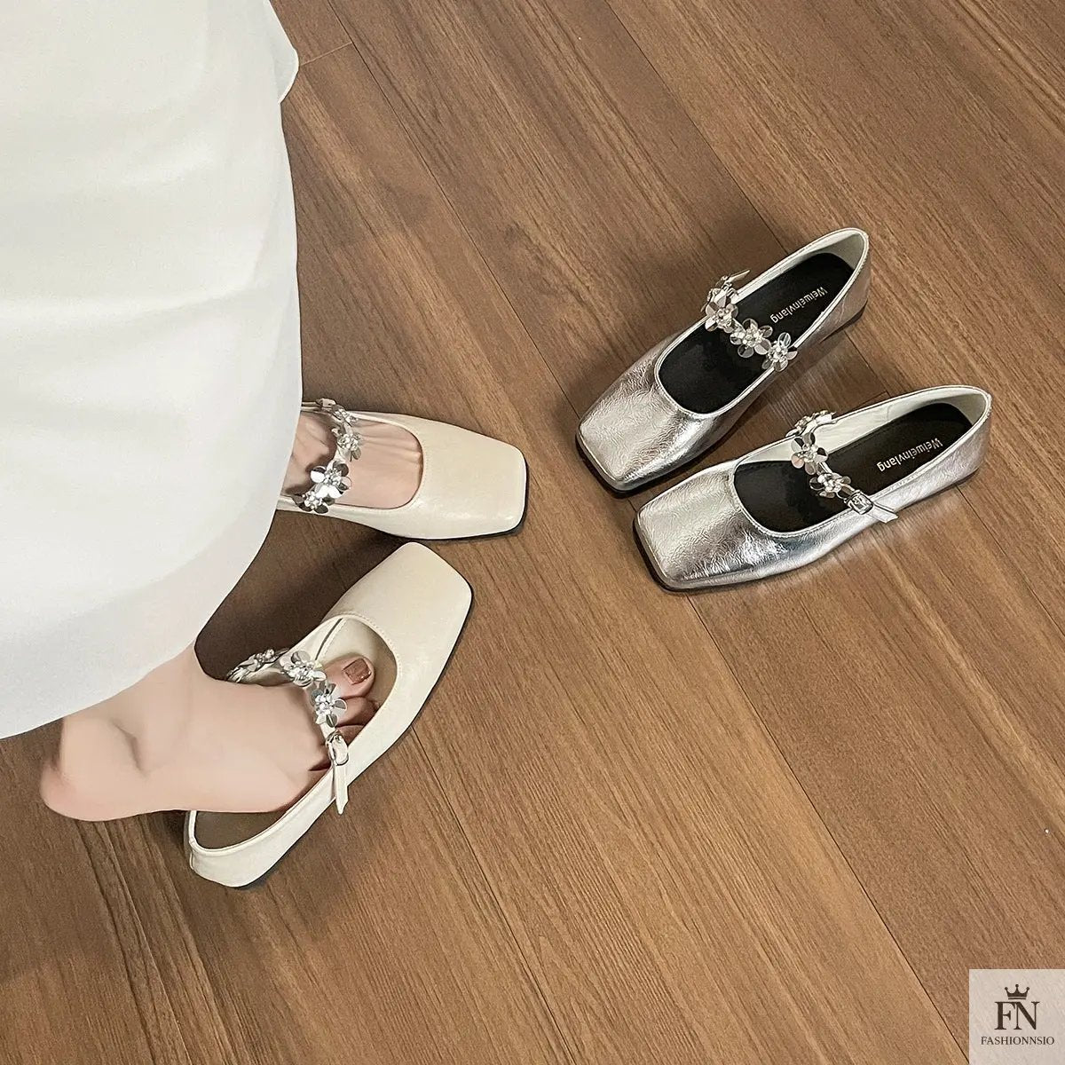 Floral Embellish Mary Jane Flats - Fashionnsio