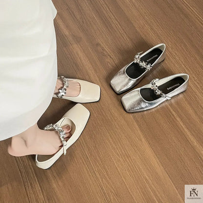Floral Embellish Mary Jane Flats - Fashionnsio