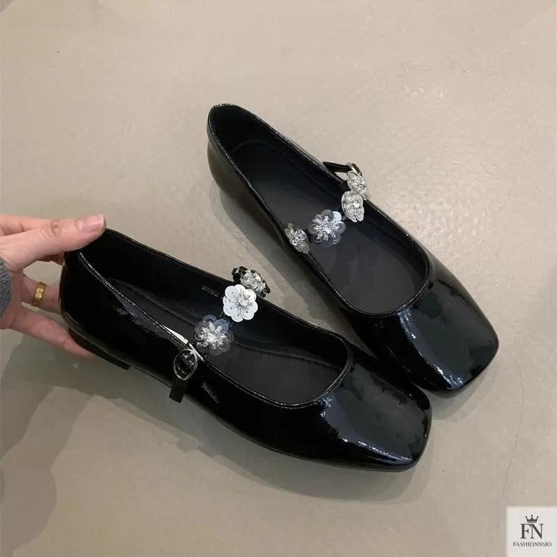 Floral Embellish Mary Jane Flats - Fashionnsio