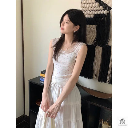 Floral Lace Bow Tank Top - Fashionnsio