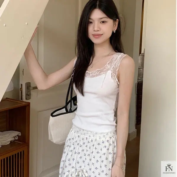 Floral Lace Bow Tank Top - Fashionnsio