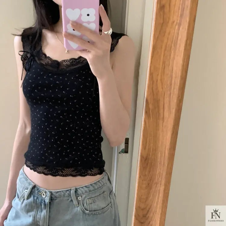 Floral Lace Bow Tank Top - Fashionnsio