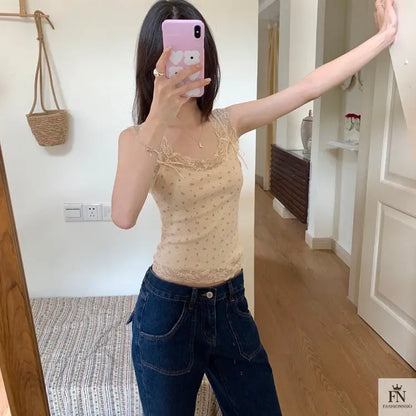 Floral Lace Bow Tank Top - Fashionnsio