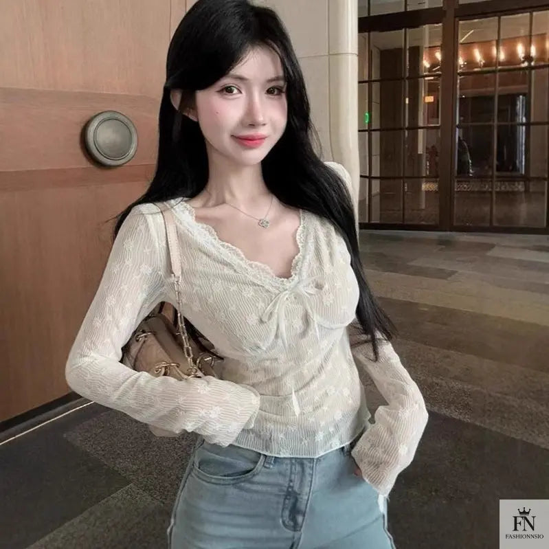 Floral Lace Long Sleeve Top - Fashionnsio