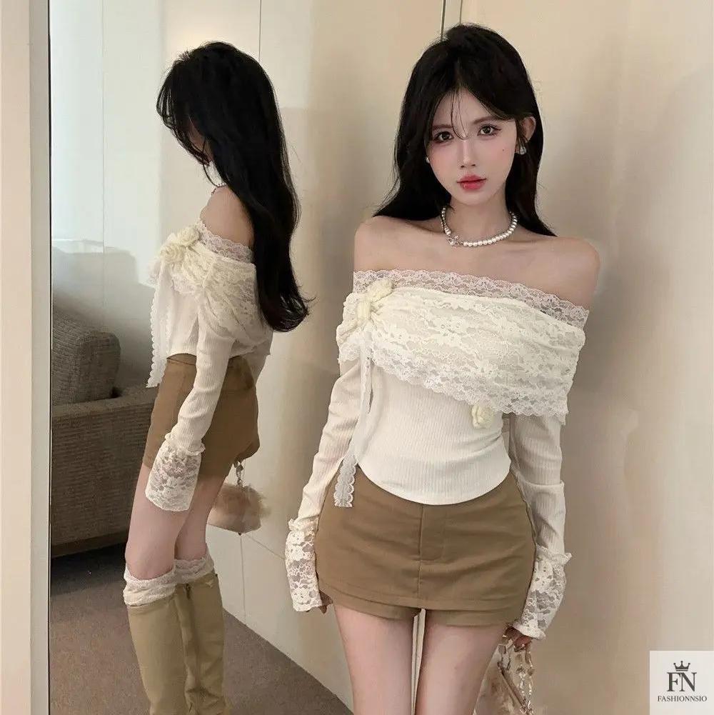 Floral Lace Off Shoulder Top - Fashionnsio