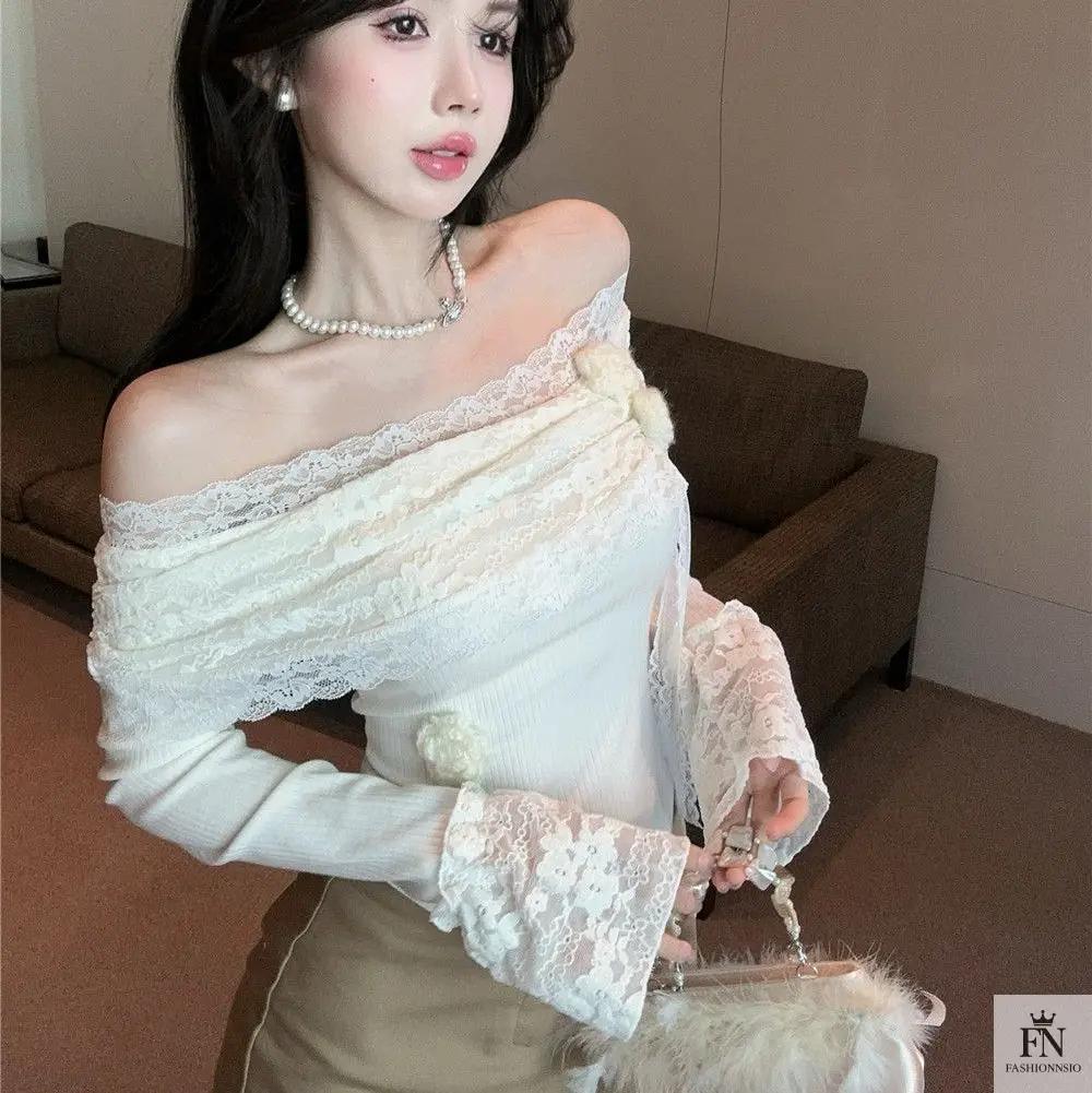 Floral Lace Off Shoulder Top - Fashionnsio