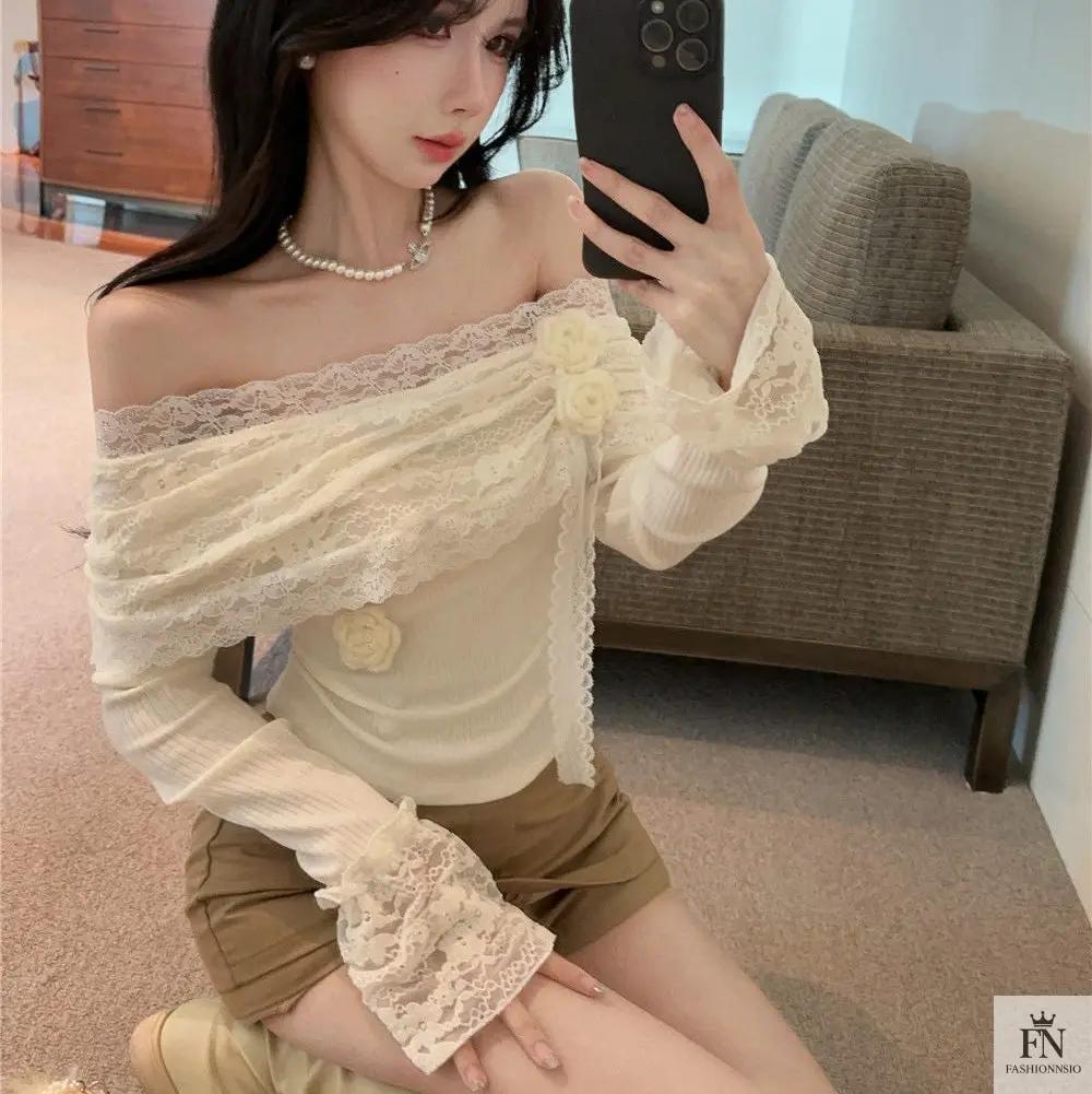 Floral Lace Off Shoulder Top - Fashionnsio