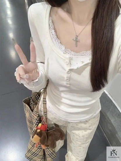 Floral Two-piece Lace Top - Fashionnsio