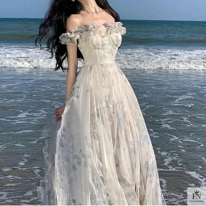 Floral Off Shoulder Ruffle Dress - Fashionnsio