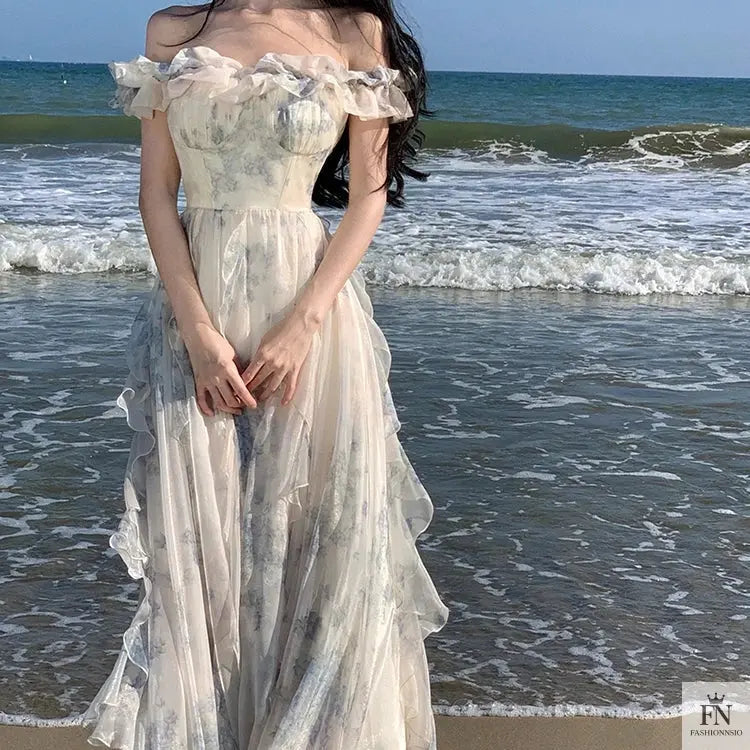 Floral Off Shoulder Ruffle Dress - Fashionnsio