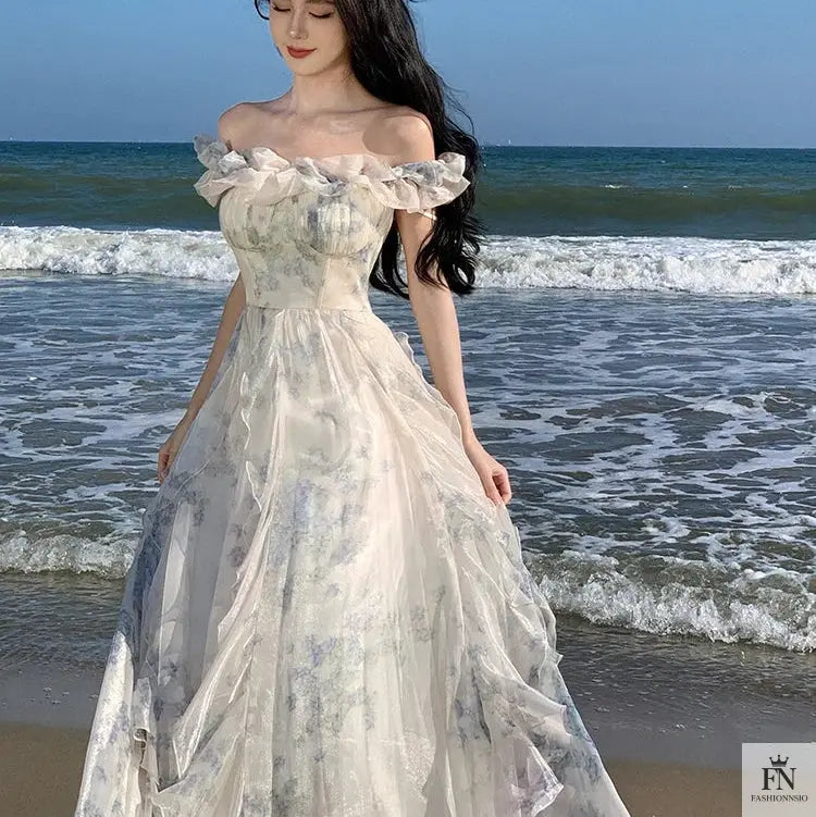 Floral Off Shoulder Ruffle Dress - Fashionnsio