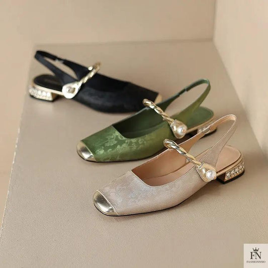 Floral Print Pearl Diamond Flats - Fashionnsio