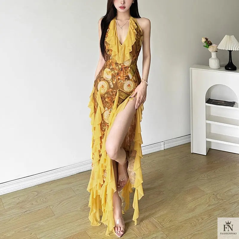 Floral Print Tassel Ruffles Dress - Fashionnsio