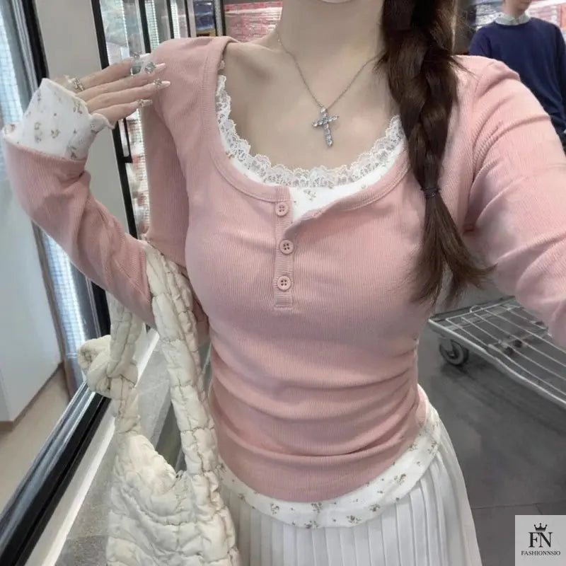 Floral Two-piece Lace Top - Fashionnsio