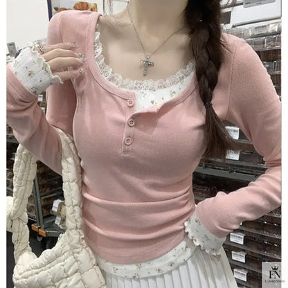 Floral Two-piece Lace Top - Fashionnsio