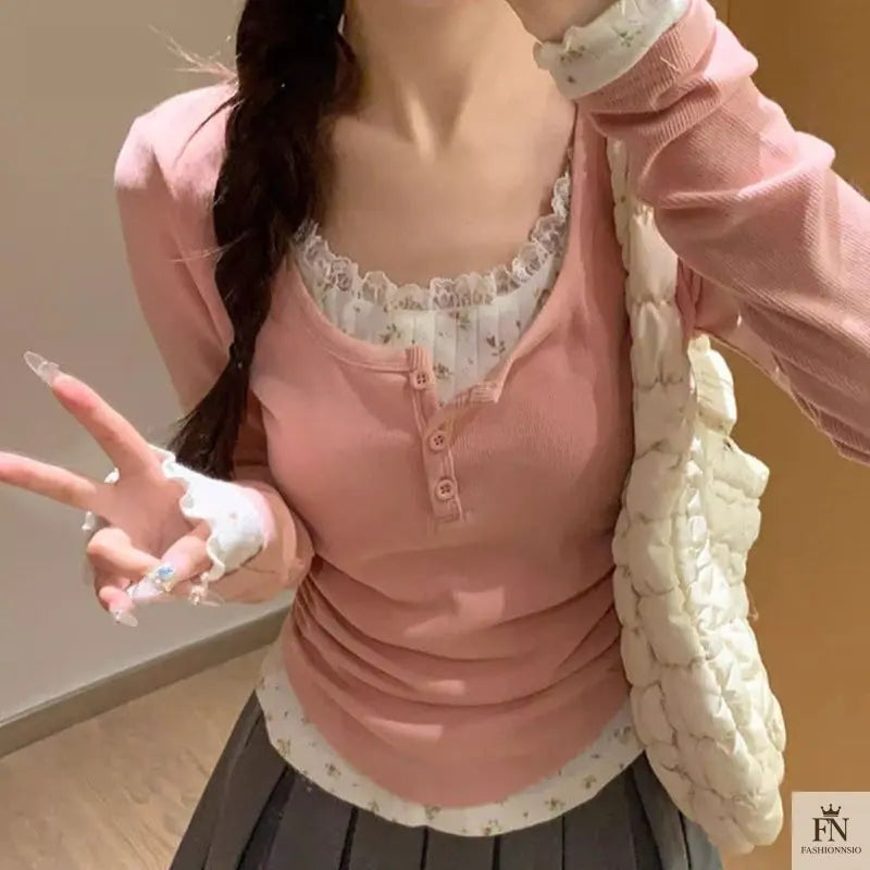 Floral Two-piece Lace Top - Fashionnsio