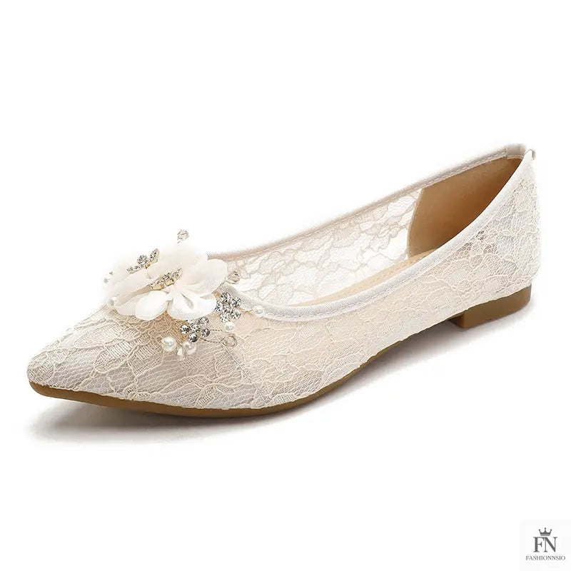 Flower Embellish Lace Belle Flats - Fashionnsio