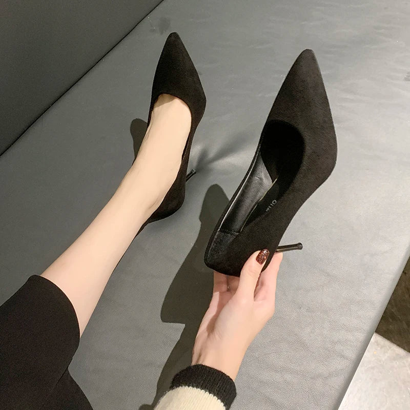 Black Suede Pointed Stiletto High Heels