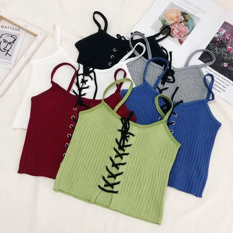 Drawstring Pleated Knitted Tank Top