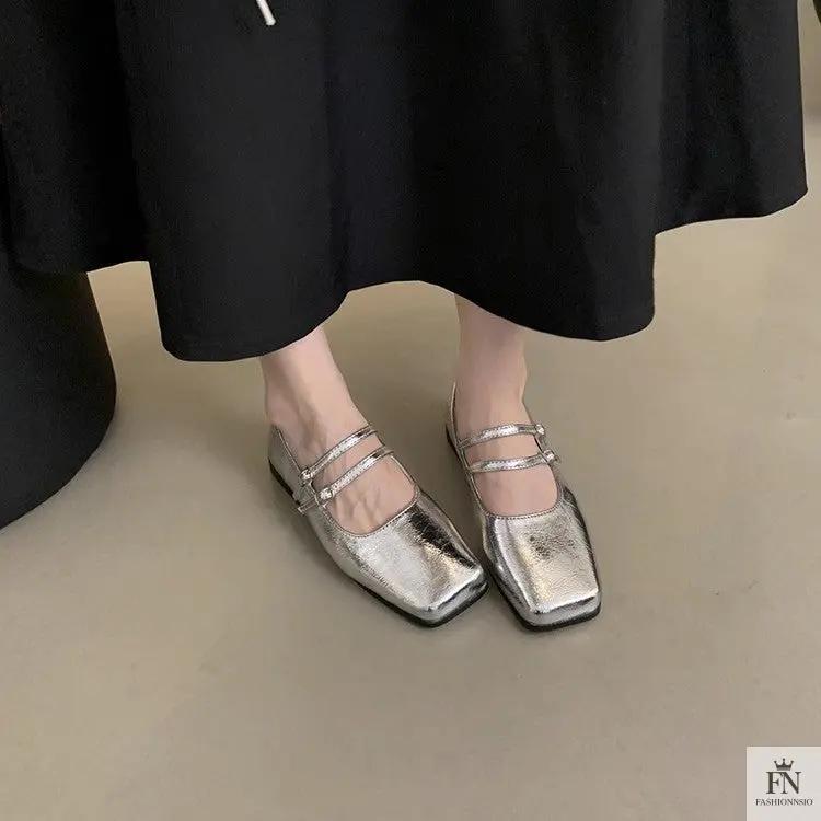 Square Toe Strap Women Flats - Fashionnsio