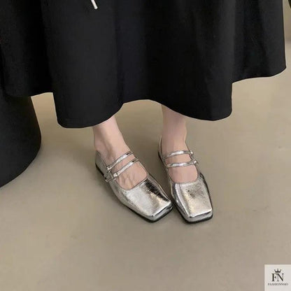 Square Toe Strap Women Flats - Fashionnsio