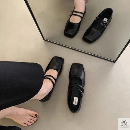 Square Toe Strap Women Flats - Fashionnsio