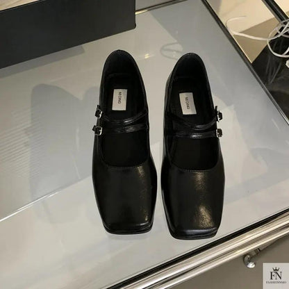 Square Toe Strap Women Flats - Fashionnsio