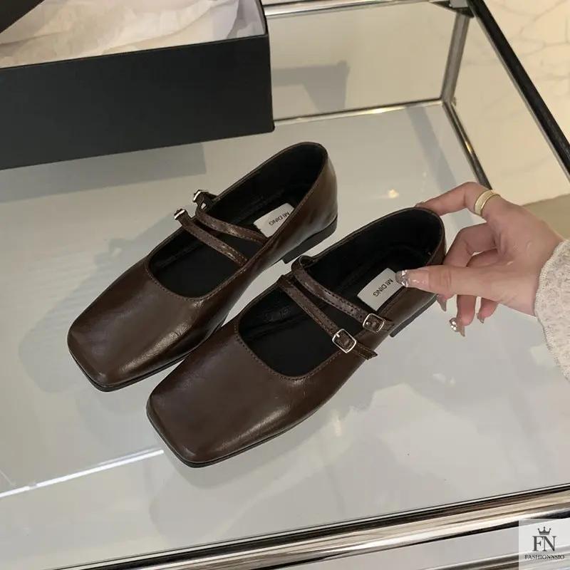 Square Toe Strap Women Flats - Fashionnsio