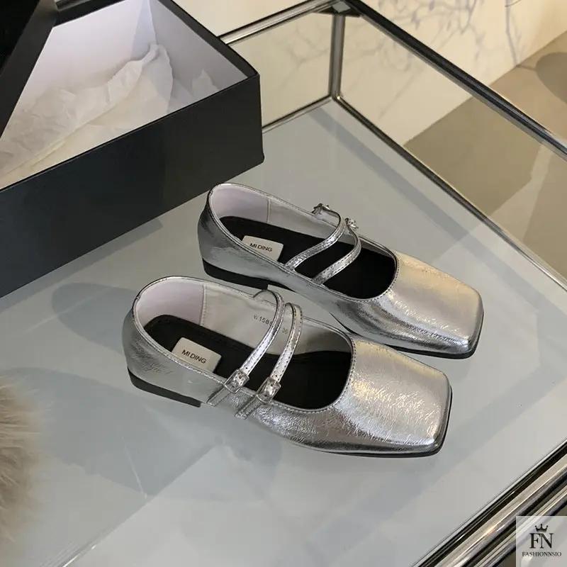 Square Toe Strap Women Flats - Fashionnsio