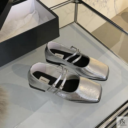 Square Toe Strap Women Flats - Fashionnsio