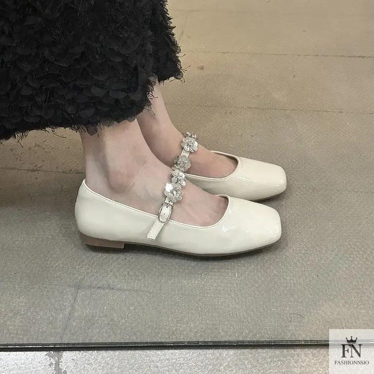 Floral Embellish Mary Jane Flats - Fashionnsio