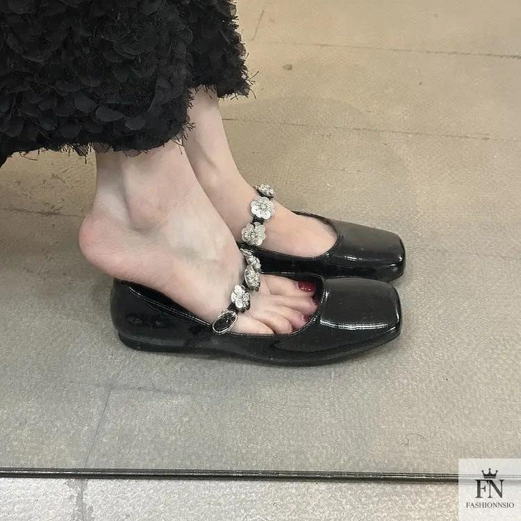 Floral Embellish Mary Jane Flats - Fashionnsio