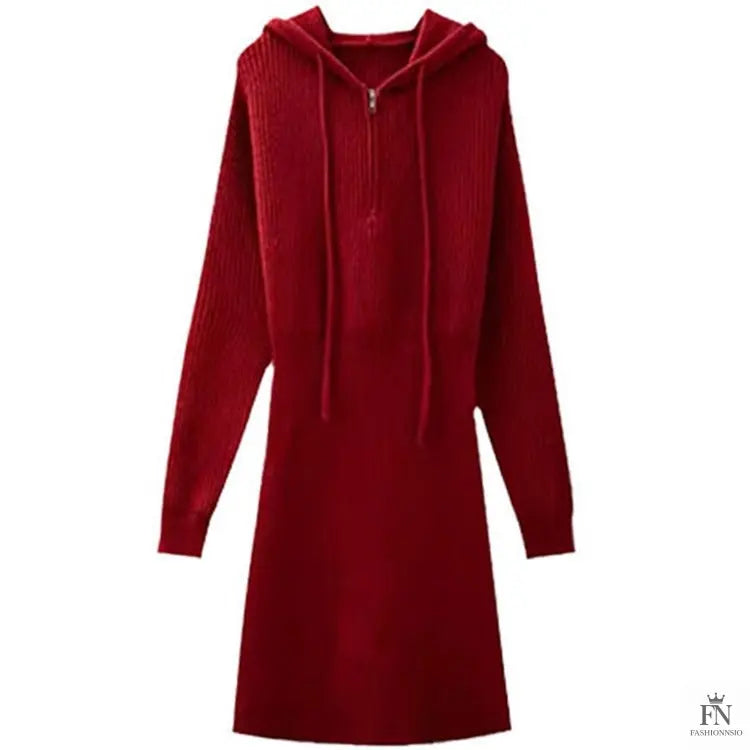 Hooded Knit Mini Dress - Fashionnsio