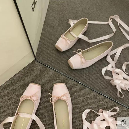 Bow Lace Up Ballet Flats - Fashionnsio