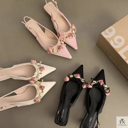 French Style Flower Pointed Heels - Fashionnsio