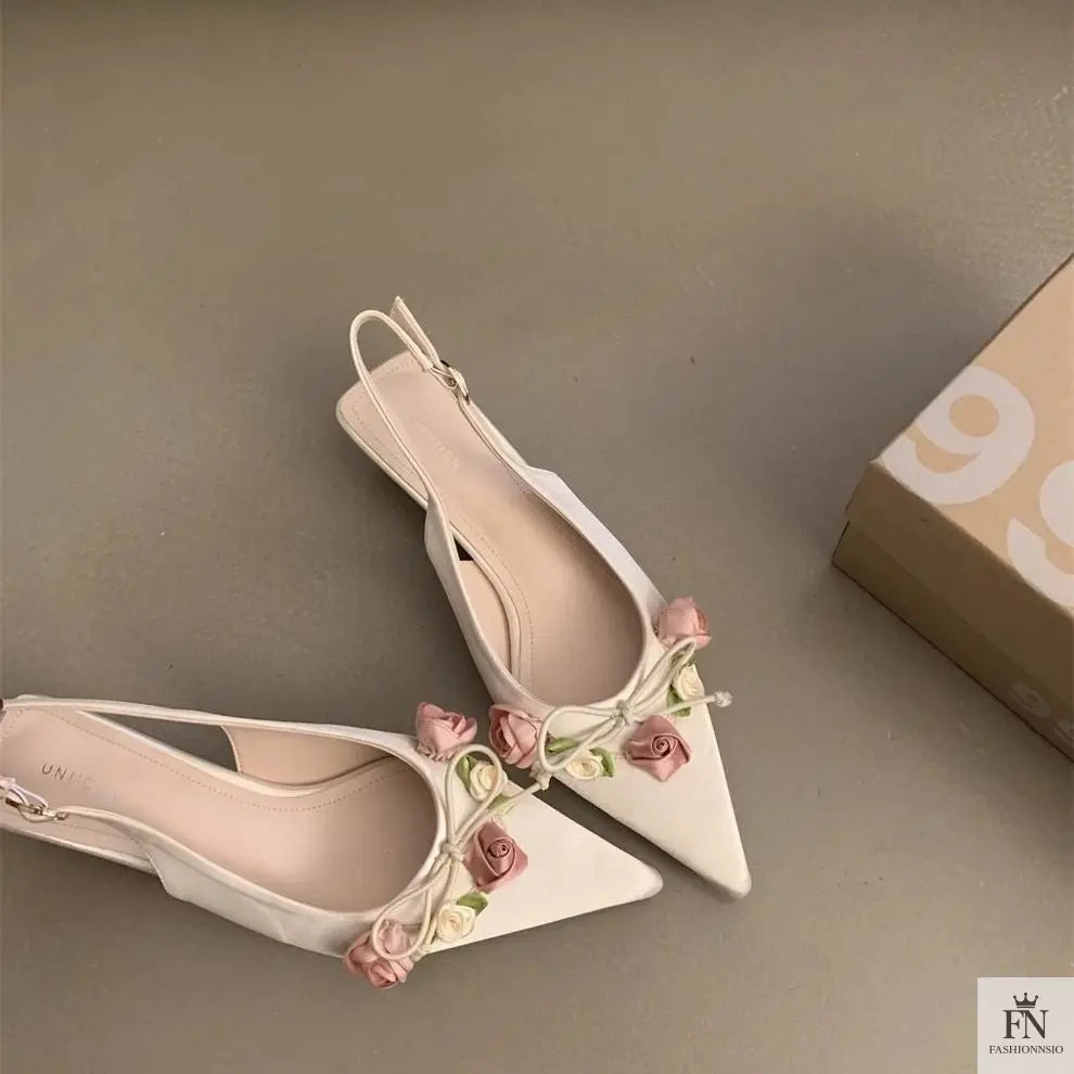 French Style Flower Pointed Heels - Fashionnsio